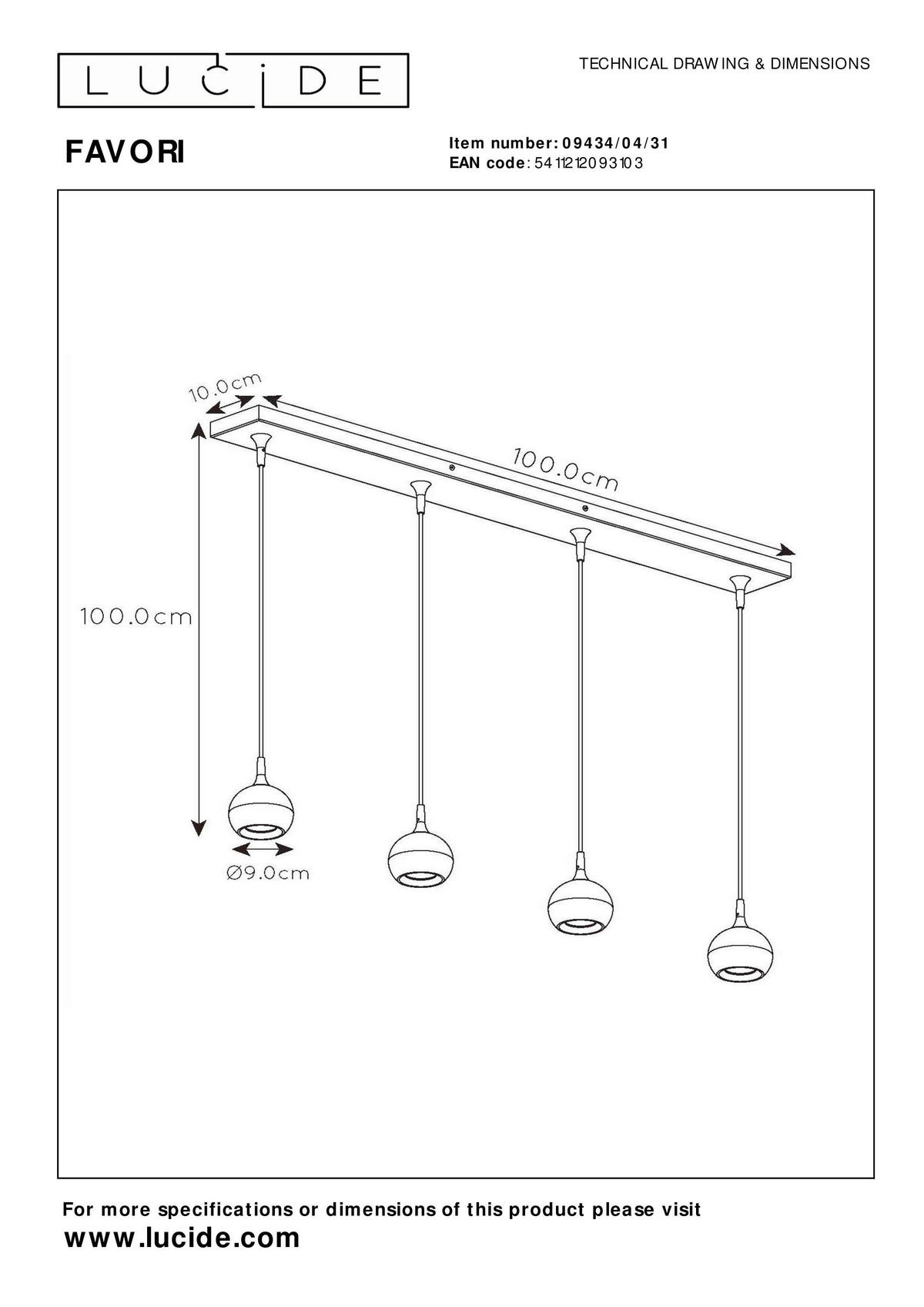 LED-HÄNGELEUCHTE Favori 100/10/100 cm   - Weiß, Design, Metall (100/10/100cm) - Lucide