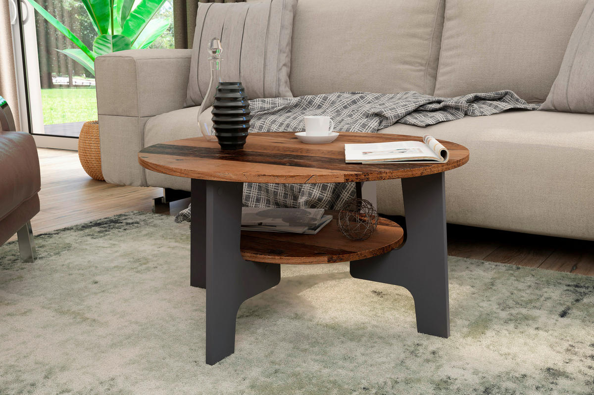 COUCHTISCH 80/42,5/80 cm rund Anthrazit, Alteiche  - Alteiche/Anthrazit, LIFESTYLE, Holzwerkstoff (80/42,5/80cm) - MID.YOU