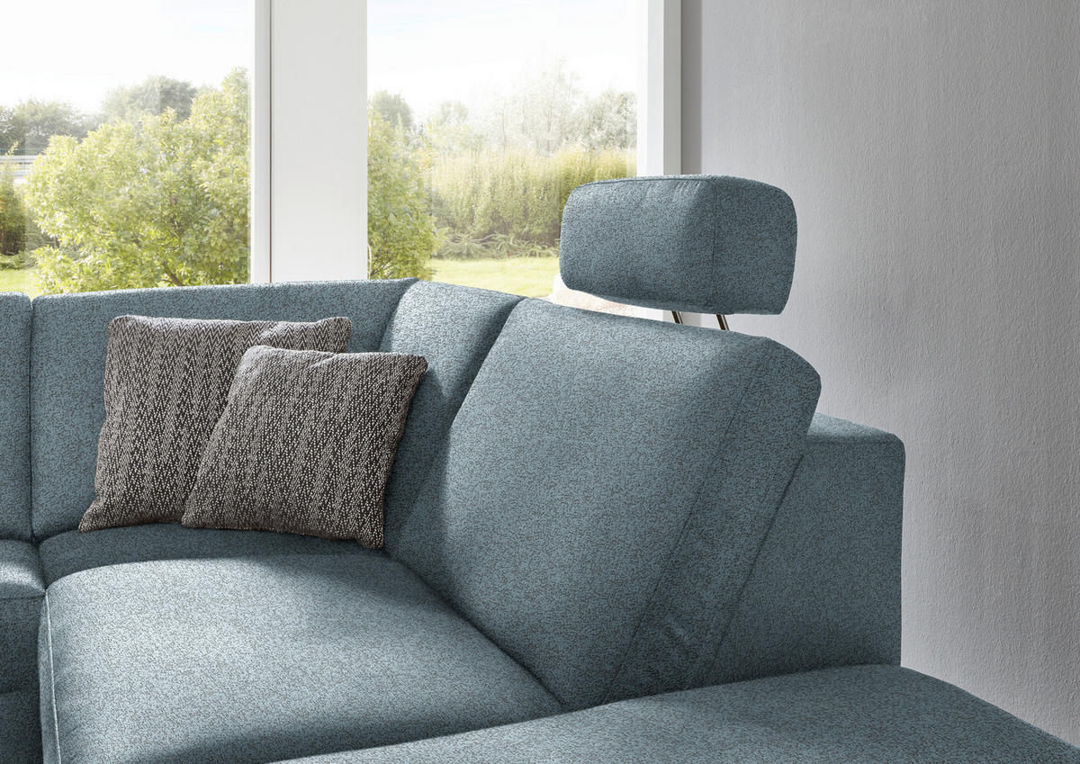 ECKSOFA in Mikrofaser Blau  275/242 cm  - Blau/Alufarben, Design, Textil/Metall (275/242cm) - Dieter Knoll