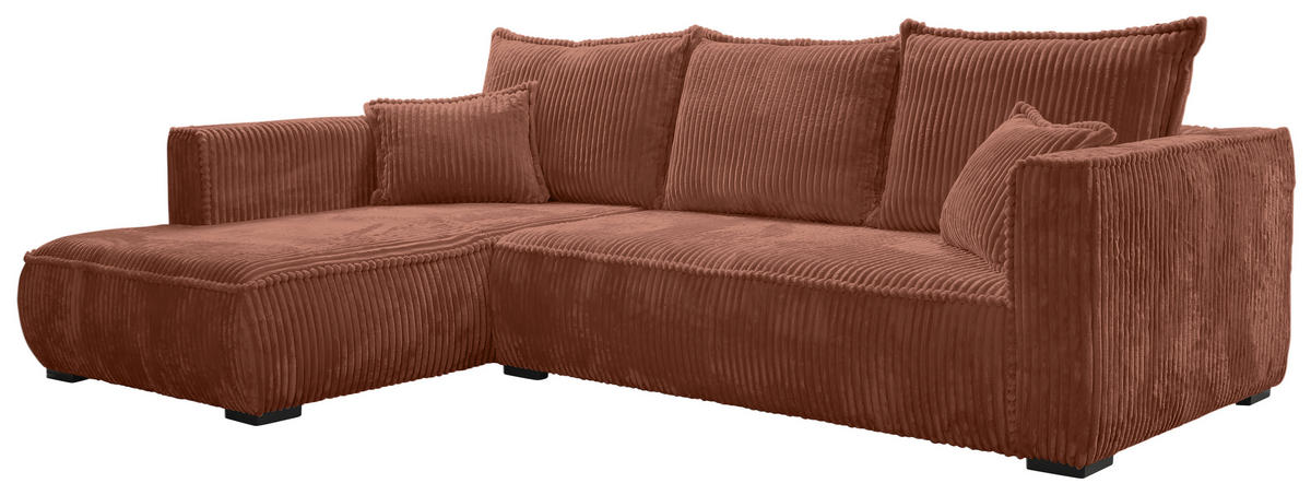 ECKSOFA in Cord Bronzefarben  - Schwarz/Bronzefarben, Modern, Holz/Textil (208/322cm) - MID.YOU