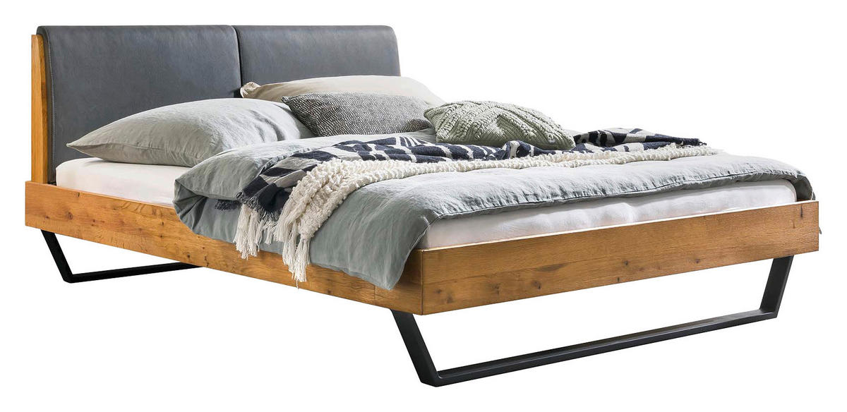 BETT 180/200 cm,  in Anthrazit, Eichefarben, gepolstertes Kopfteil,  - Eichefarben/Anthrazit, Natur, Holz/Metall (180/200cm) - Hasena