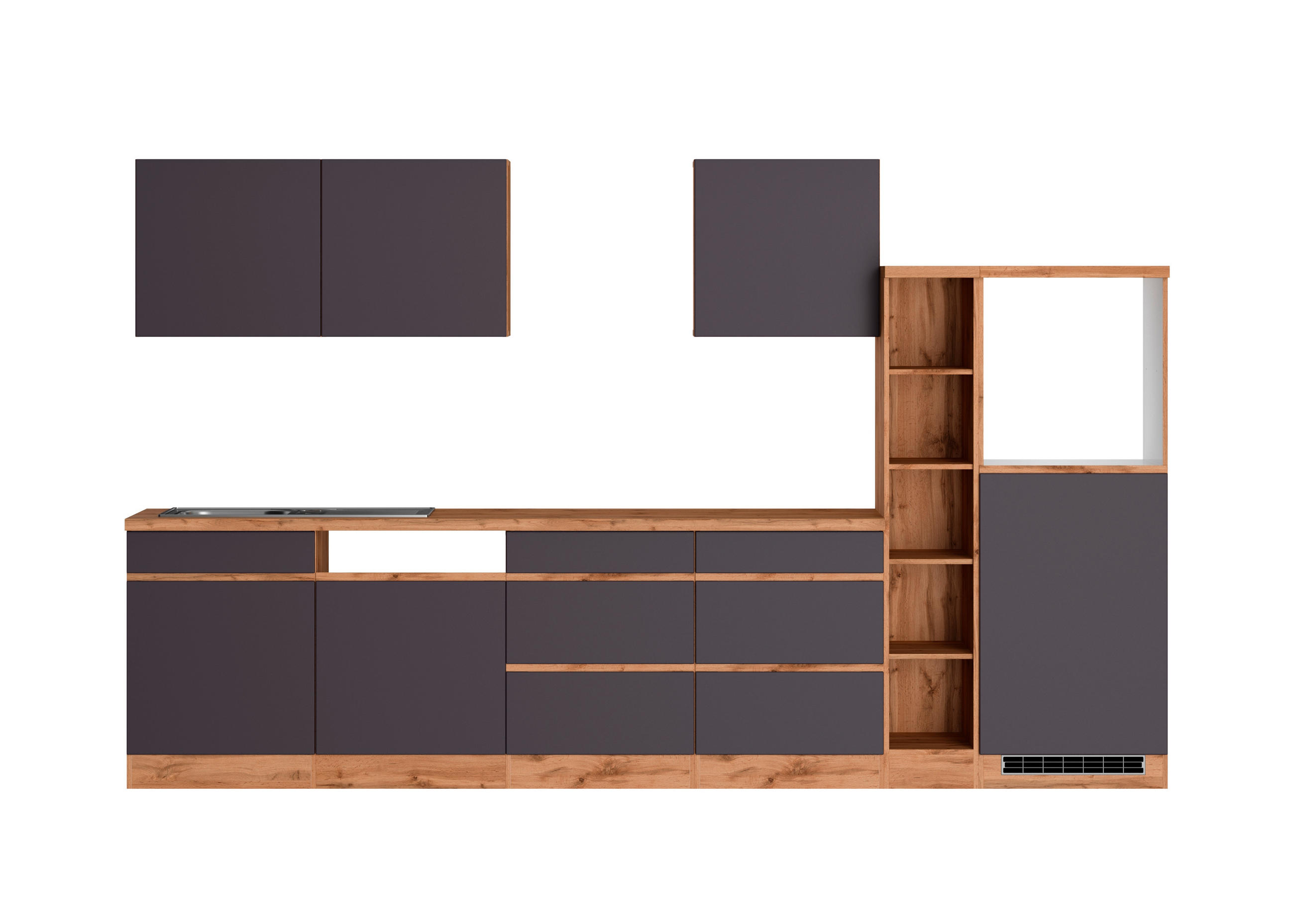 KÜCHENLEERBLOCK 330 cm   in Grau, Eiche Wotan  - Eiche Wotan/Grau, Design, Holzwerkstoff (330cm) - Held