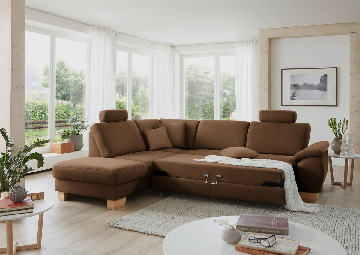 ECKSOFA in Mikrofaser Braun  - Wildeiche/Beige, Konventionell, Holz/Textil (236/286cm) - Voleo