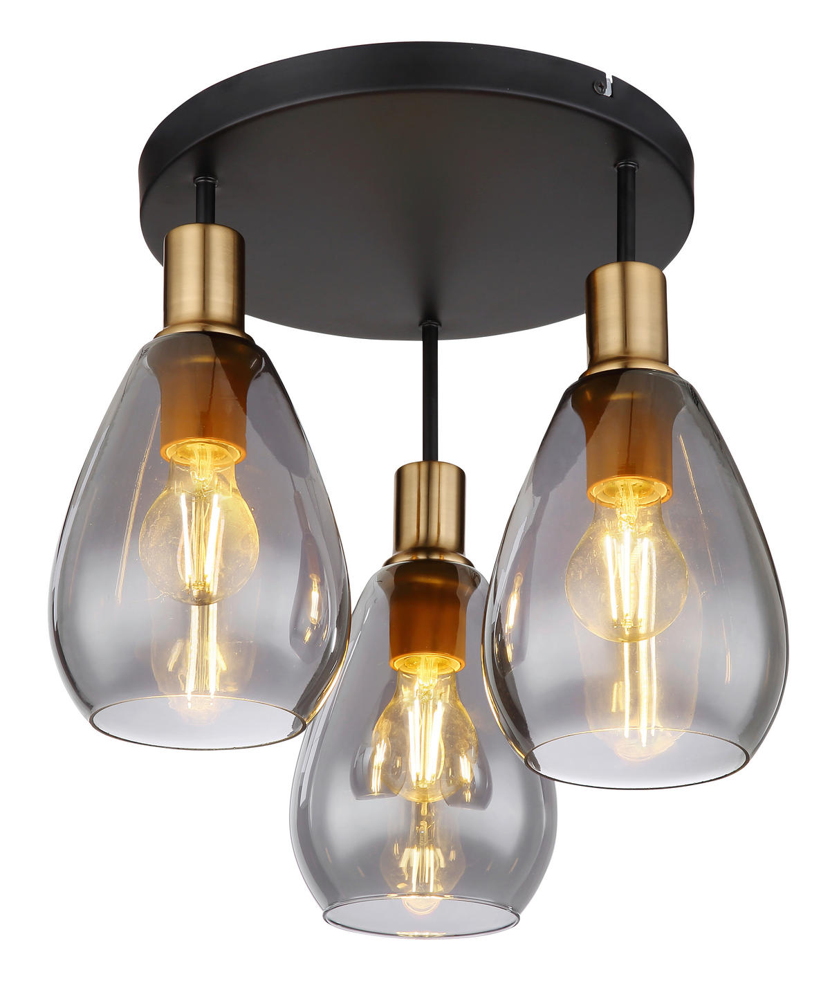DECKENLEUCHTE  38/38 cm    - Messingfarben/Schwarz, Design, Glas/Metall (38/38cm) - Globo