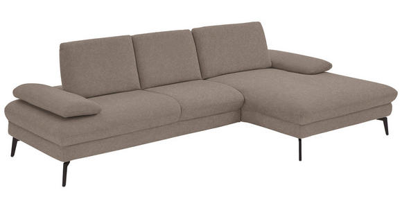 ECKSOFA in Chenille, Mikrofaser Greige 299/157 cm - Greige/Schwarz, Design, Textil/Metall (299/157cm) - Dieter Knoll