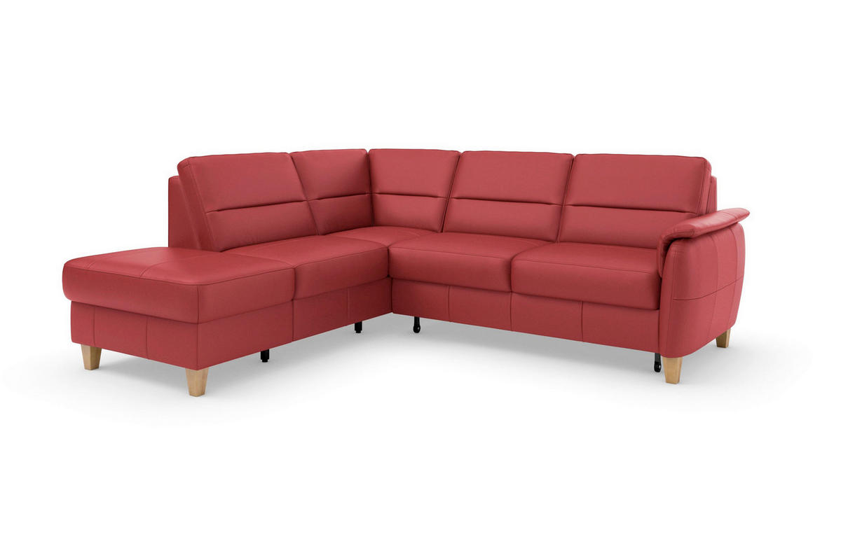 ECKSOFA PALMERA E Rot Kombination Echtleder/Stoff Mikrofaser Stauraum  - Eichefarben/Rot, Basics, Leder/Holz (212/236cm) - Sit & More
