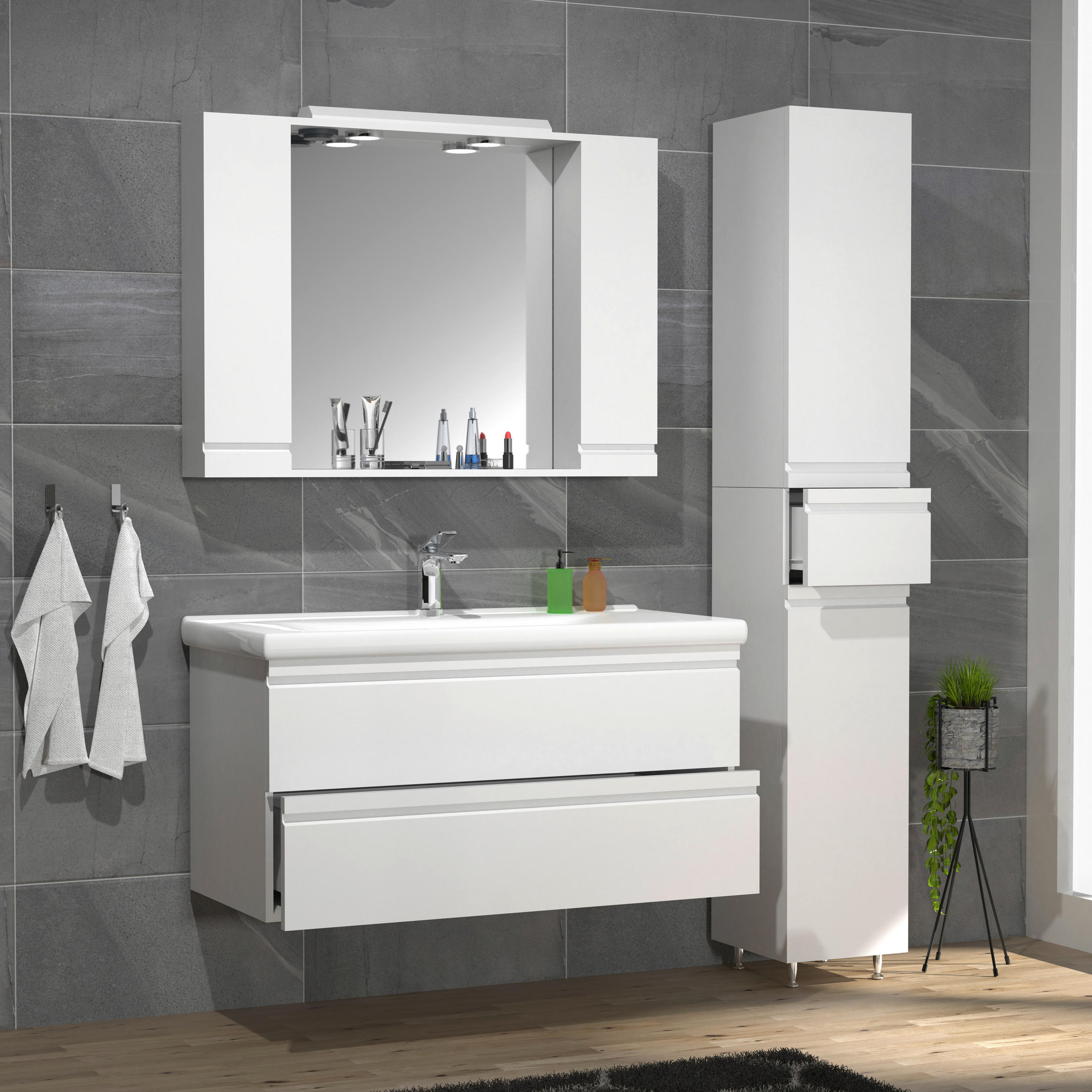 BADEZIMMER 4-teilig  in 130 cm  - Weiß, MODERN, Glas/Keramik (130cm) - MID.YOU