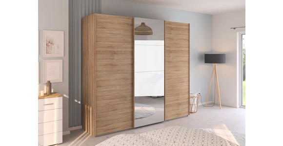 SCHWEBETÜRENSCHRANK 242/223/68 cm 3-türig Sonoma Eiche  - Sonoma Eiche, Design, Glas/Holzwerkstoff (242/223/68cm) - Novel