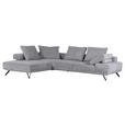 ECKSOFA Grau Flachgewebe Rücken echt, Rückenkissen  - Schwarz/Grau, KONVENTIONELL, Textil/Metall (240/310cm) - Carryhome