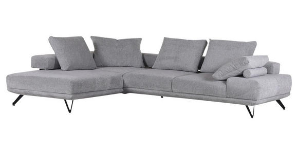 ECKSOFA Grau Flachgewebe Rücken echt, Rückenkissen  - Schwarz/Grau, KONVENTIONELL, Textil/Metall (240/310cm) - Carryhome