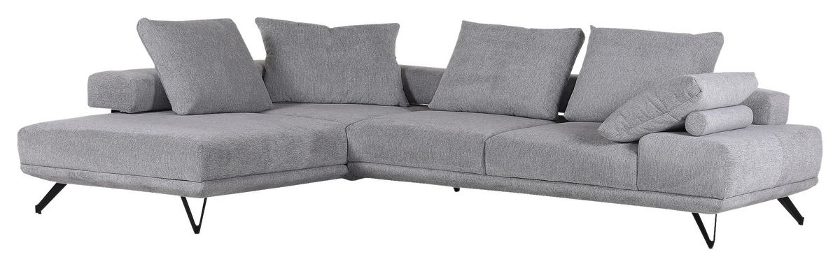 ECKSOFA Flachgewebe Grau  - Schwarz/Grau, Konventionell, Textil/Metall (240/310cm) - MID.YOU