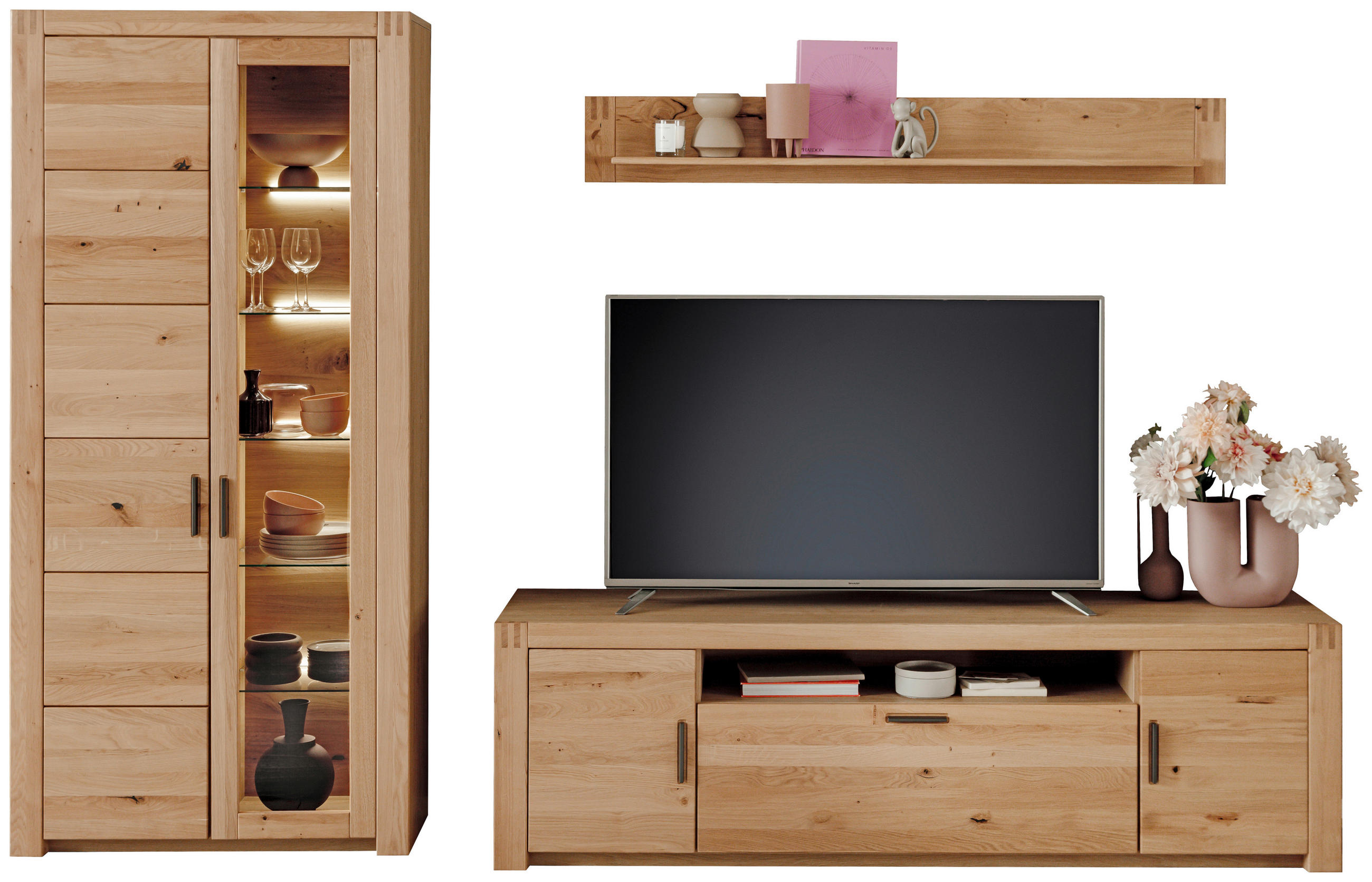 WOHNWAND 3-teilig  in Eichefarben  283/203/50 cm  - Eichefarben/Anthrazit, Design, Glas/Holz (283/203/50cm) - Livetastic