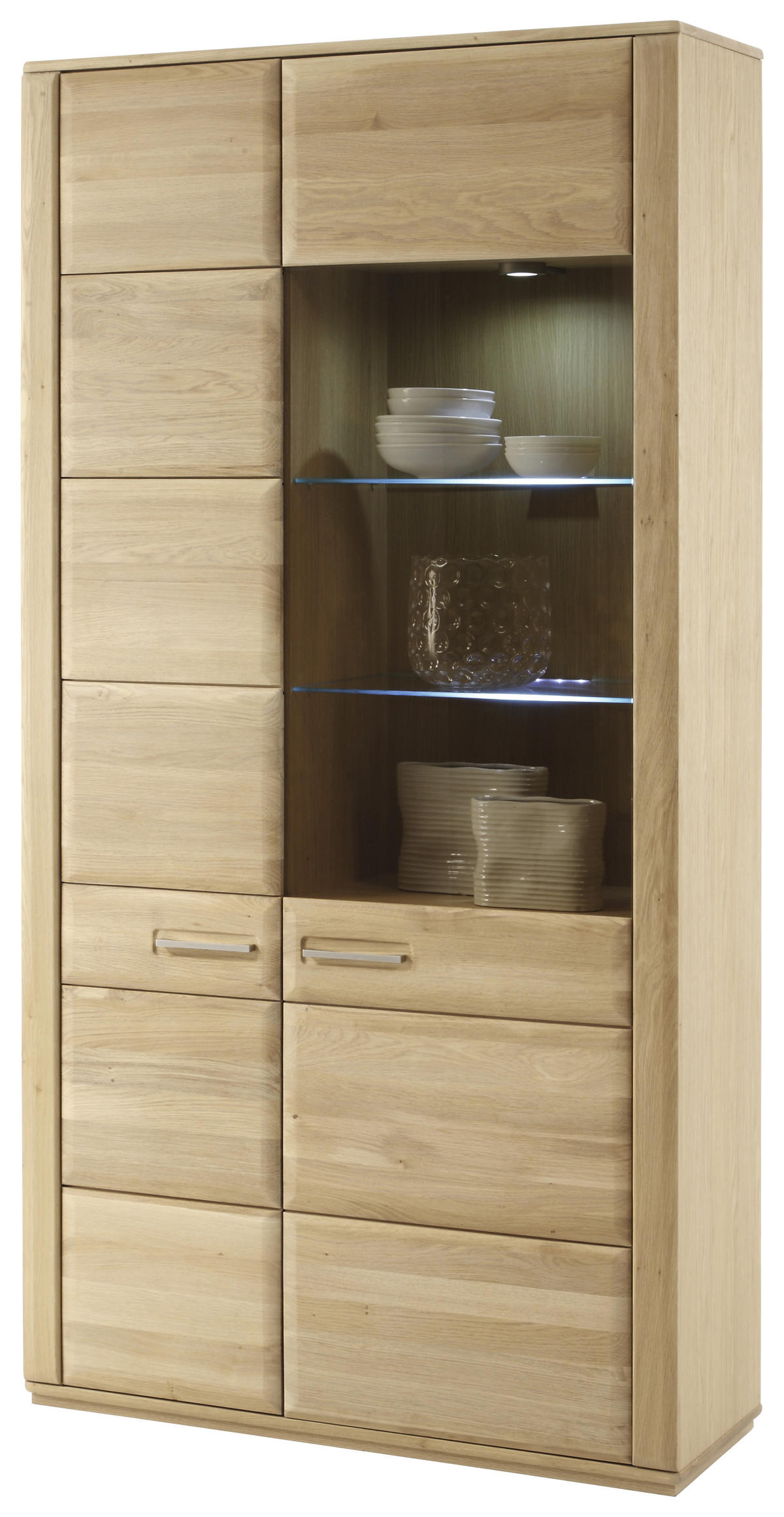 WOHNWAND La Paz  in Buchefarben  357/209/51 cm  - Silberfarben/Buchefarben, Design, Glas/Holz (357/209/51cm) - Livetastic