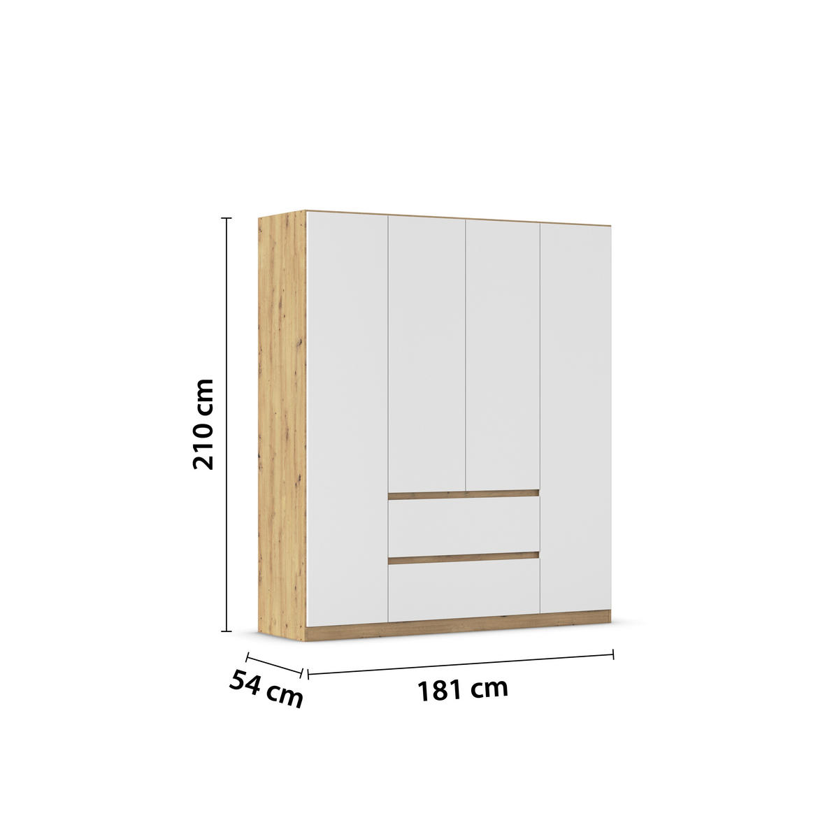 DREHTÜRENSCHRANK in Weiss, Eiche Artisan  - Weiss/Eiche Artisan, Basics, Holzwerkstoff (181/210/54cm) - Rauch Möbel