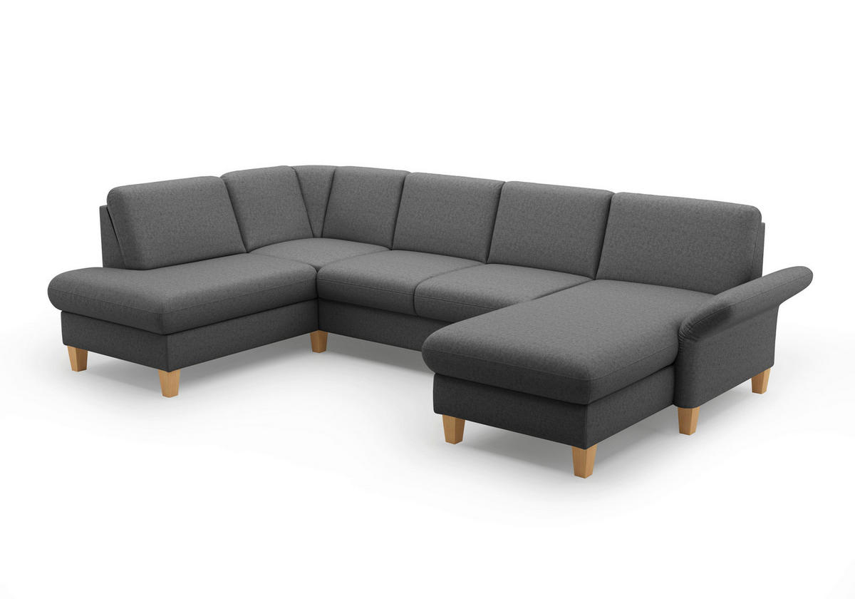 WOHNLANDSCHAFT Dunkelgrau Flachgewebe  - Eichefarben/Dunkelgrau, KONVENTIONELL, Holz/Textil (195/314/164cm) - Sit & More