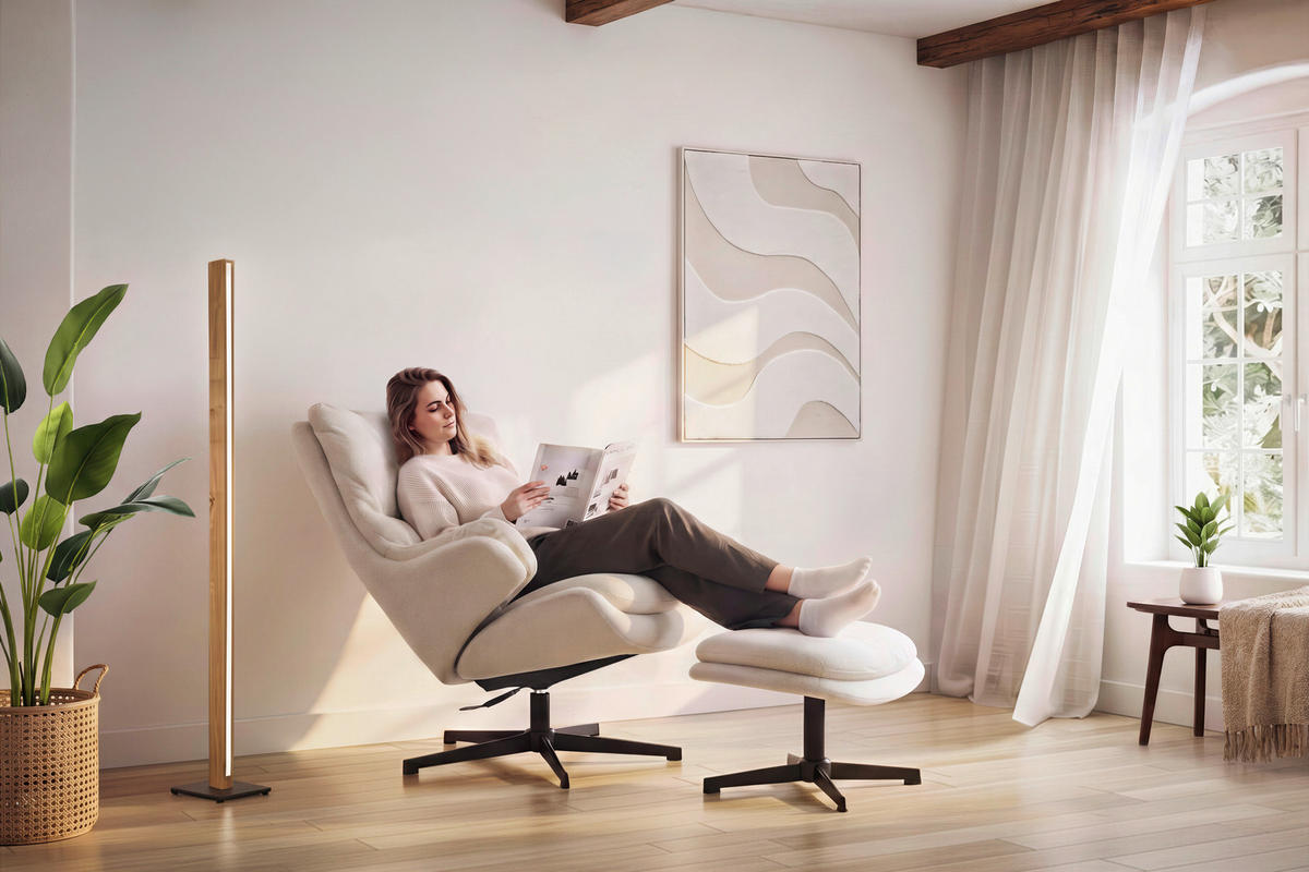 RELAXSESSELSET Leinenoptik    - Beige/Schwarz, Design, Holz/Textil (76/101/82cm) - Stylife