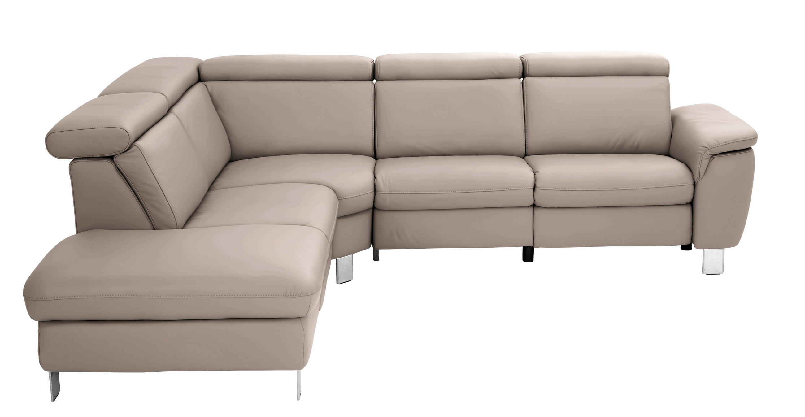 ECKSOFA in Echtleder Fango  - Fango/Alufarben, Design, Leder/Metall (239/271cm) - Cantus