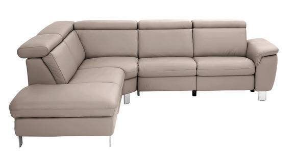 ECKSOFA in Echtleder Fango  - Fango/Alufarben, Design, Leder/Metall (242/271cm) - Cantus