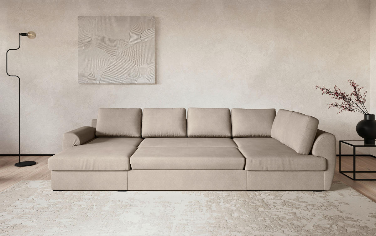 SJEDEĆA GARNITURA tekstil  prirodne boje   - boje nikla/prirodne boje, Trend, tekstil/plastika (154/327/86cm) - MID.YOU