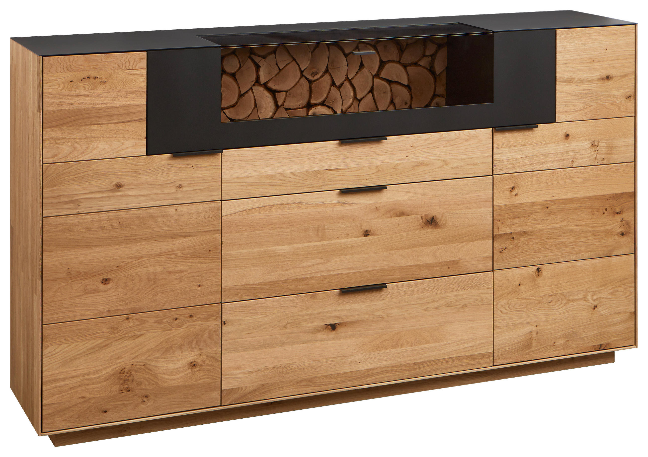SIDEBOARD Eichefarben  209,9/115,4/45,2 cm  - Eichefarben/Schwarz, Design, Glas/Holz (209,9/115,4/45,2cm) - Valdera