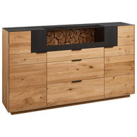 SIDEBOARD Eichefarben  209,9/115,4/45,2 cm  - Eichefarben/Schwarz, Design, Glas/Holz (209,9/115,4/45,2cm) - Valdera