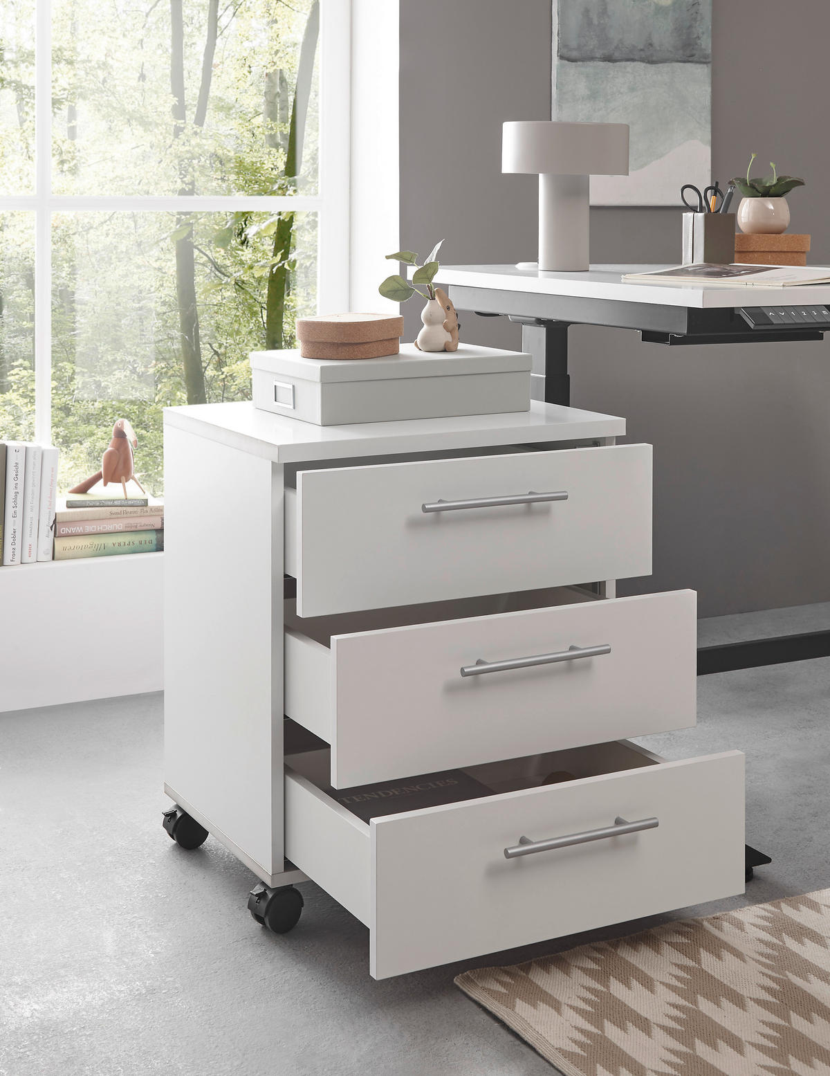 ROLLCONTAINER Weiß  - Silberfarben/Weiß, MODERN, Holzwerkstoff/Kunststoff (40/56/39cm) - Carryhome