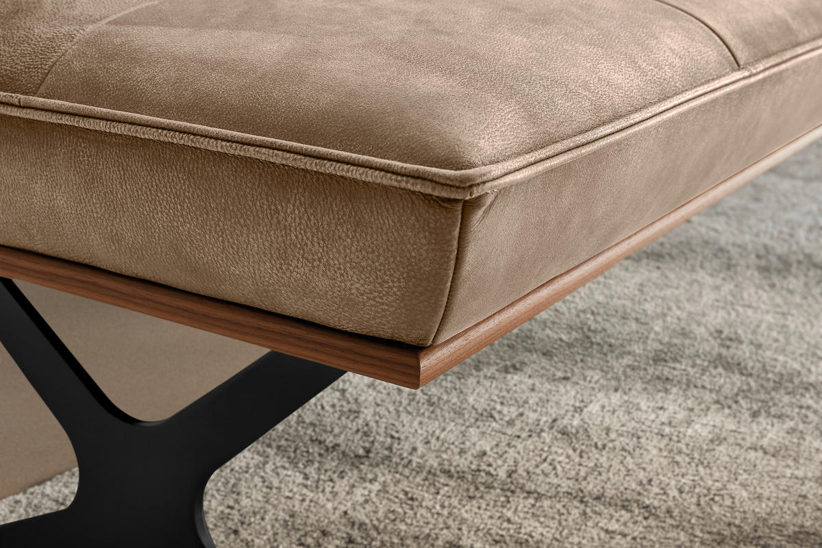 SITZBANK 214/88/66 cm Echtleder Schwarz, Beige Nussbaum furniert Metall  - Beige/Schwarz, Design, Leder/Holz (214/88/66cm) - Koinor