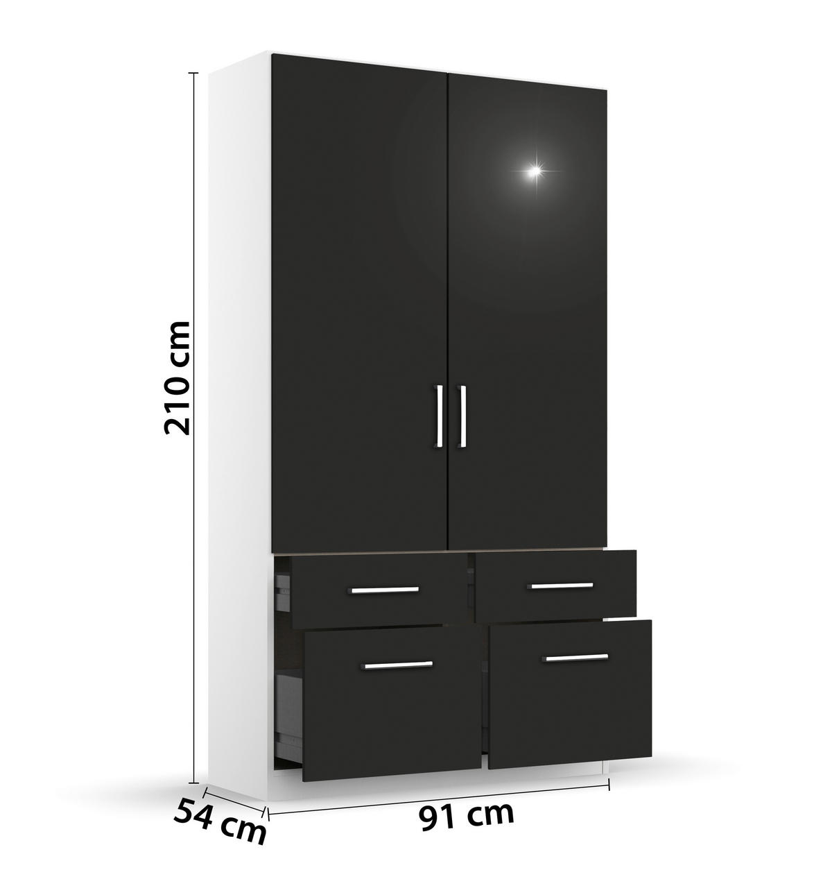 DREHTÜRENSCHRANK  in Weiß, Grau  - Chromfarben/Weiß, MODERN, Holzwerkstoff/Kunststoff (91/210/54cm) - Rauch Möbel
