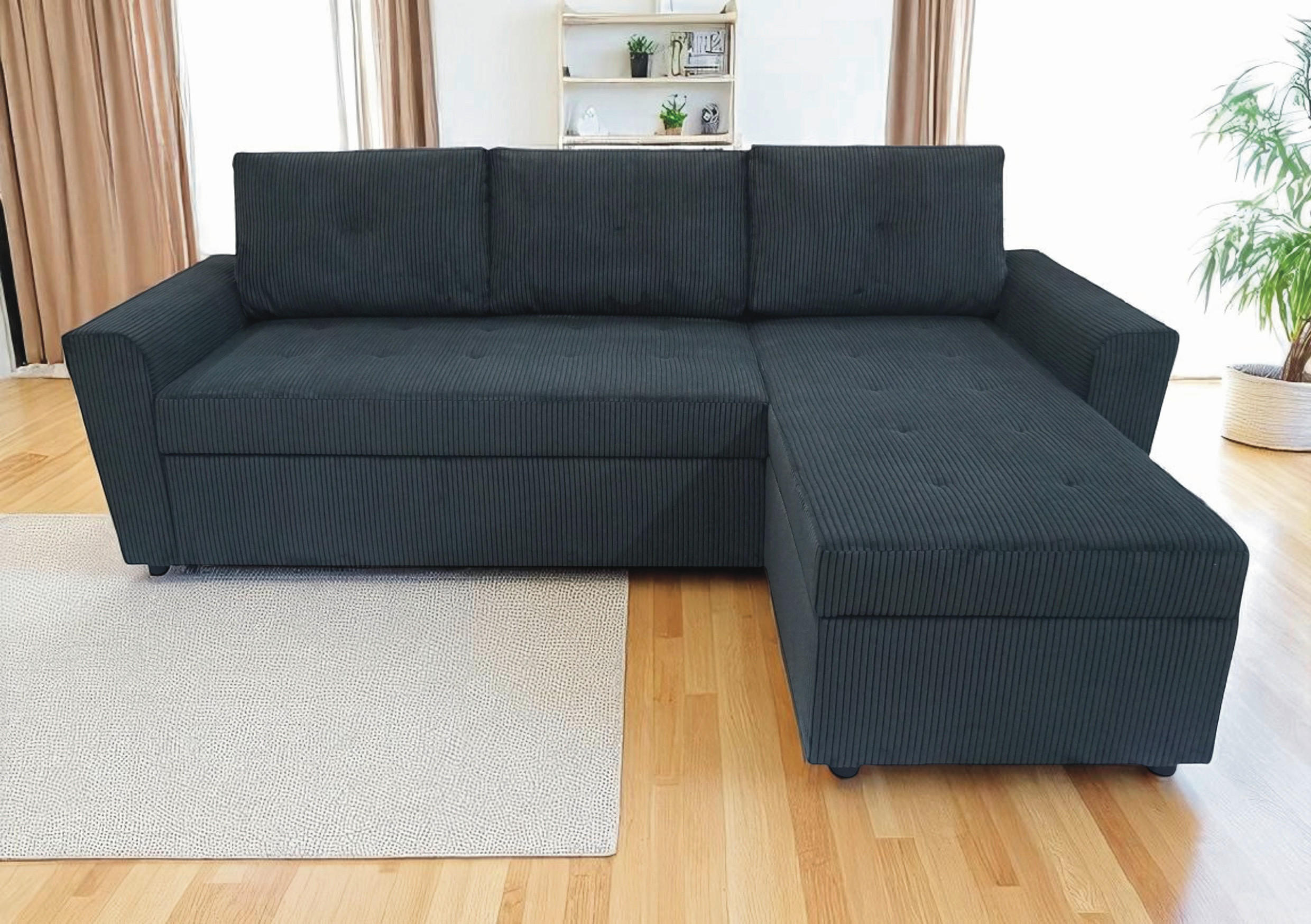 ECKSOFA TERMOLI Anthrazit Cord  - Anthrazit/Schwarz, Design, Kunststoff/Textil (231/155cm) - MID.YOU