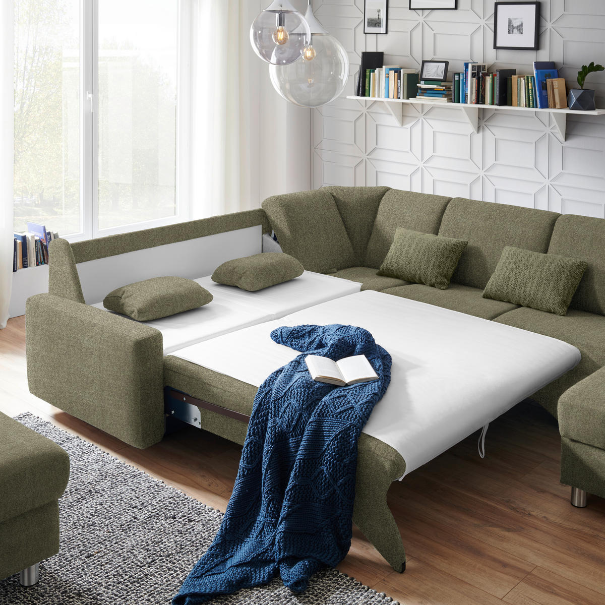 WOHNLANDSCHAFT in Chenille Olivgrün  - Alufarben/Olivgrün, KONVENTIONELL, Kunststoff/Textil (236/322/158cm) - Sedda