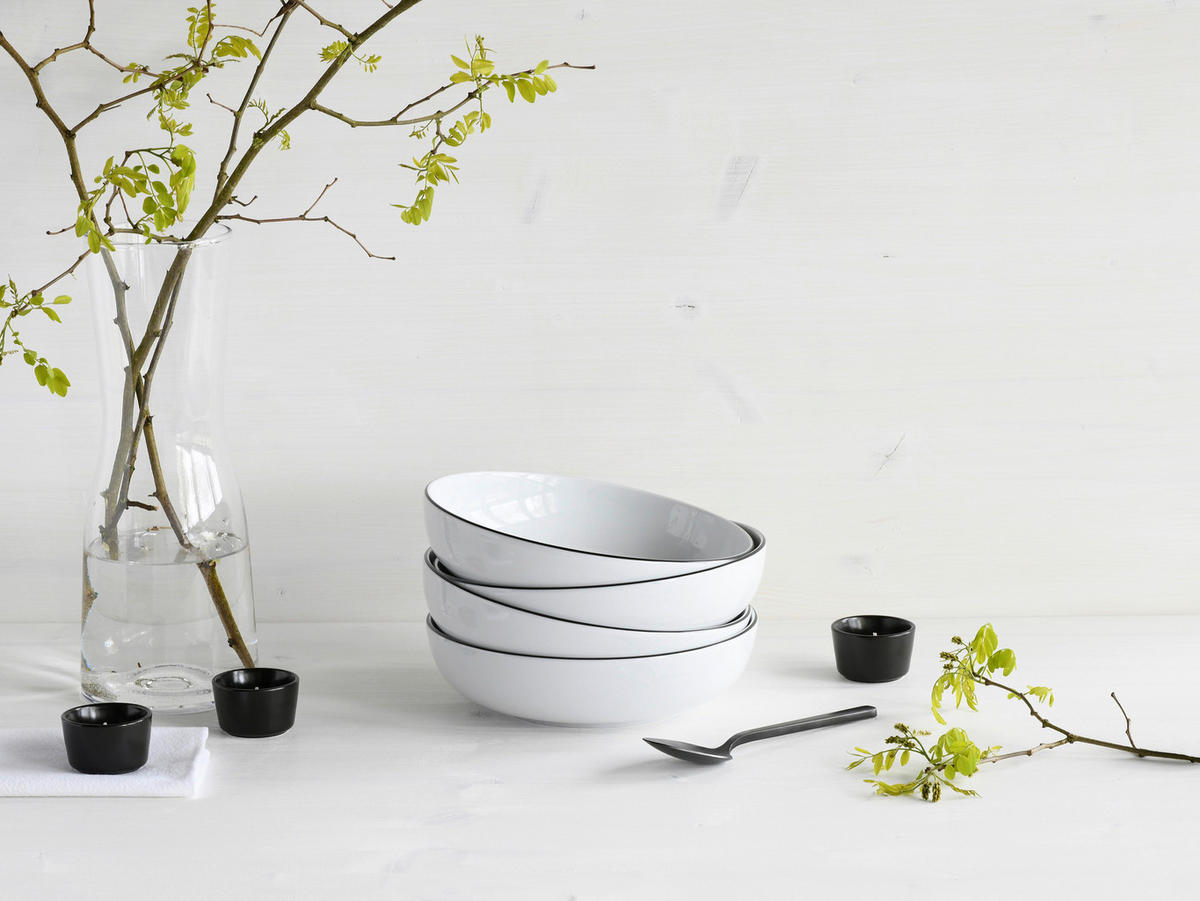 SKÅLSET 4 delar Allround Black Line   - vit/svart, Design, keramik - Creatable