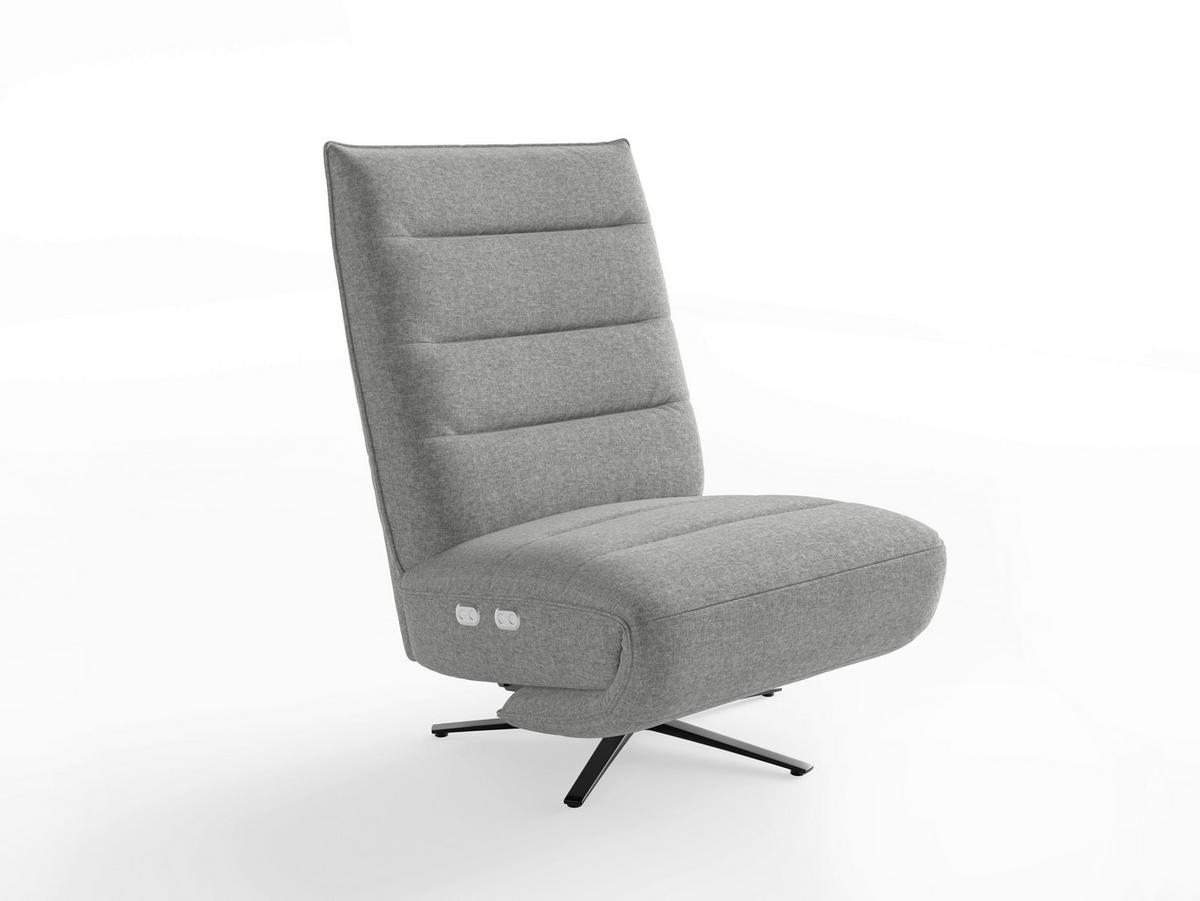 RELAXSESSEL EVE E Chenille Kopfteilverstellung, Rücken echt    - Schwarz/Grau, Basics, Textil/Metall (80/109/98cm) - Sit & More