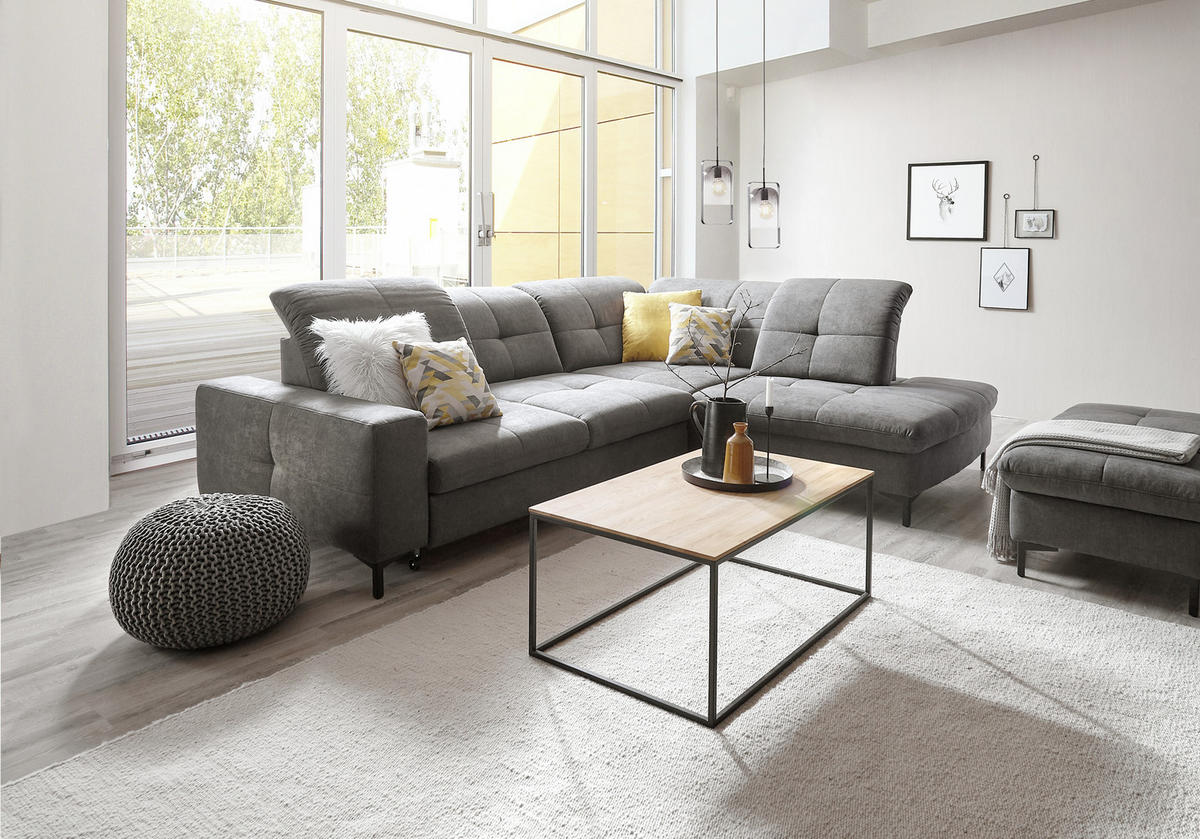 ECKSOFA in Chenille Grau  - Schwarz/Grau, Design, Textil/Metall (310/240cm) - Xora