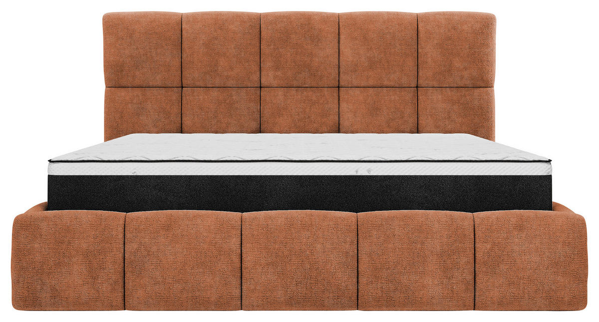 POLSTERBETT 180/200 cm,  in Rostfarben, gepolstertes Kopfteil, Lattenrost, Bettkasten,  - Rostfarben/Schwarz, MODERN, Holz/Holzwerkstoff (180/200cm) - MID.YOU
