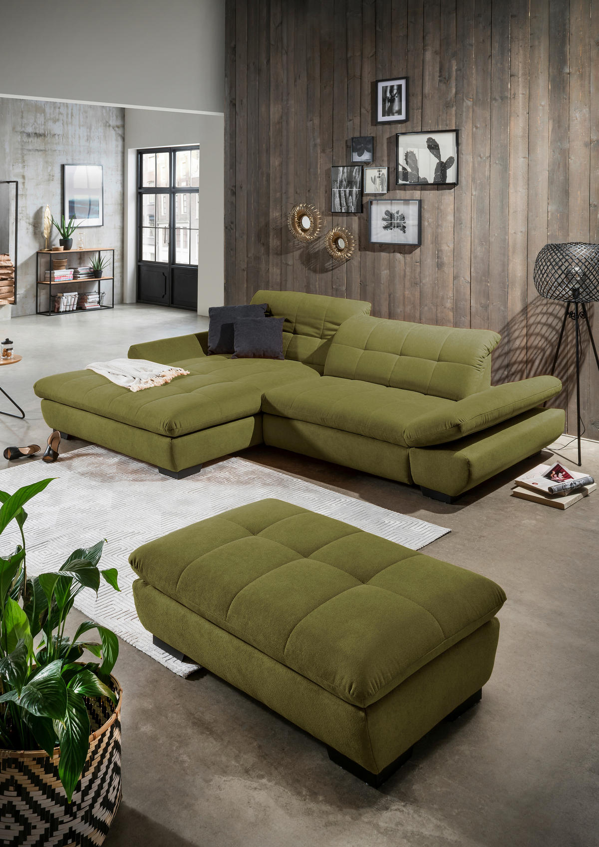 ECKSOFA in Mikrofaser Grün  198/290 cm  - Schwarz/Grün, Design, Textil/Metall (198/290cm) - Xora