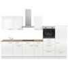 KÜCHENBLOCK 330 cm   in Eichefarben, Weiß Hochglanz  - Edelstahlfarben/Eichefarben, MODERN, Holzwerkstoff/Metall (330cm) - Nobilia