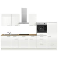KÜCHENLEERBLOCK 330 cm   in Eichefarben, Weiß Hochglanz  - Edelstahlfarben/Eichefarben, MODERN, Holzwerkstoff/Metall (330cm) - Nobilia
