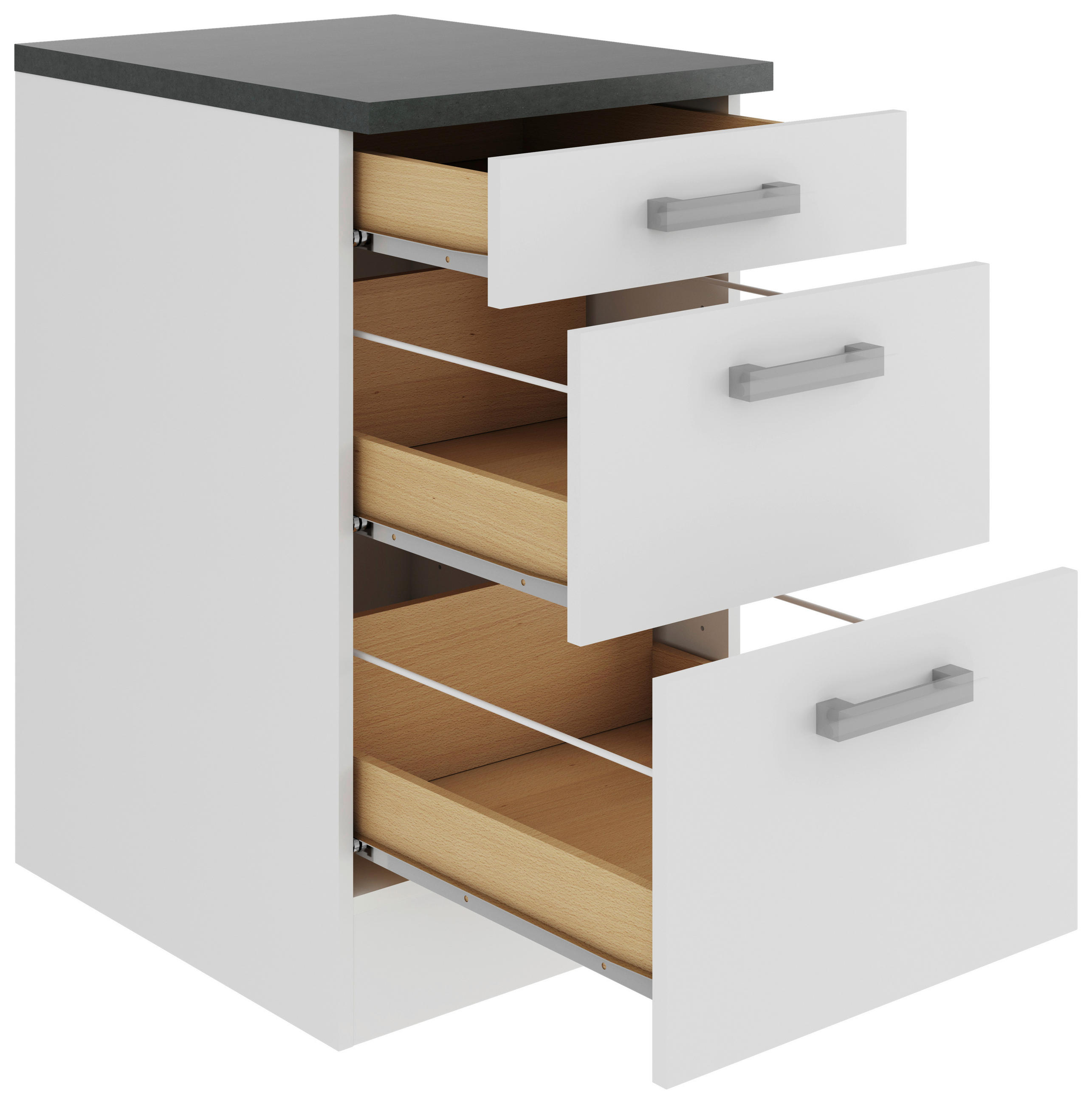 Thumbnail - Optifit Küchenunterschrank, Weiß, Metall, 3 Schublade(n) Schubladen, einzeln stellbar, 50x84.8x60 cm, DIN EN ISO 14001, ...