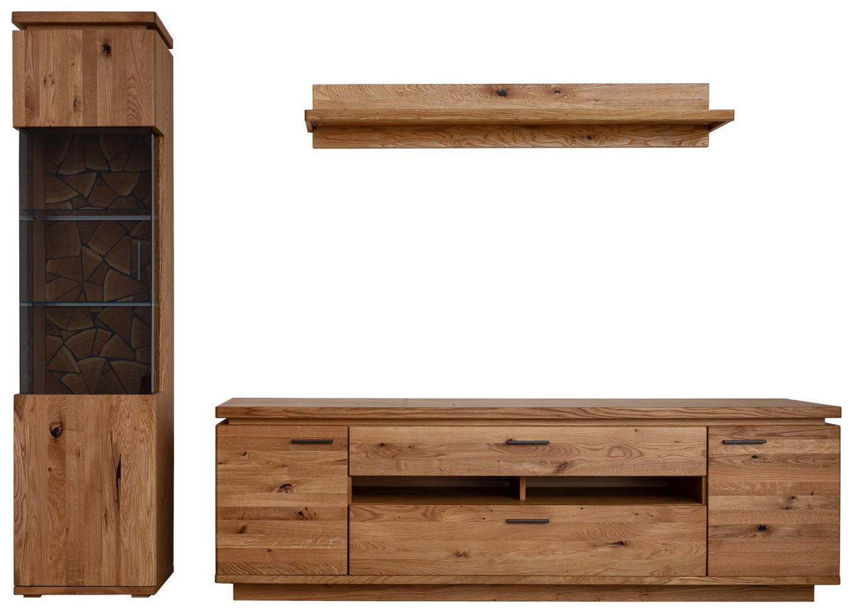WOHNWAND 3-teilig  in Grau, Eichefarben 275/204/50 cm  - Eichefarben/Anthrazit, Natur, Glas/Holz (275/204/50cm) - Linea Natura