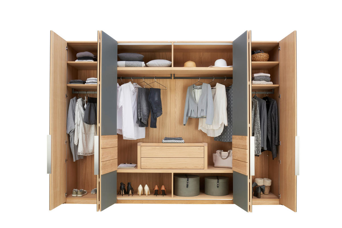 FALTTÜRENSCHRANK 302/226/63 cm 4-türig Grau, Wildeiche  - Wildeiche/Silberfarben, Natur, Glas/Holz (302/226/63cm) - Voglauer