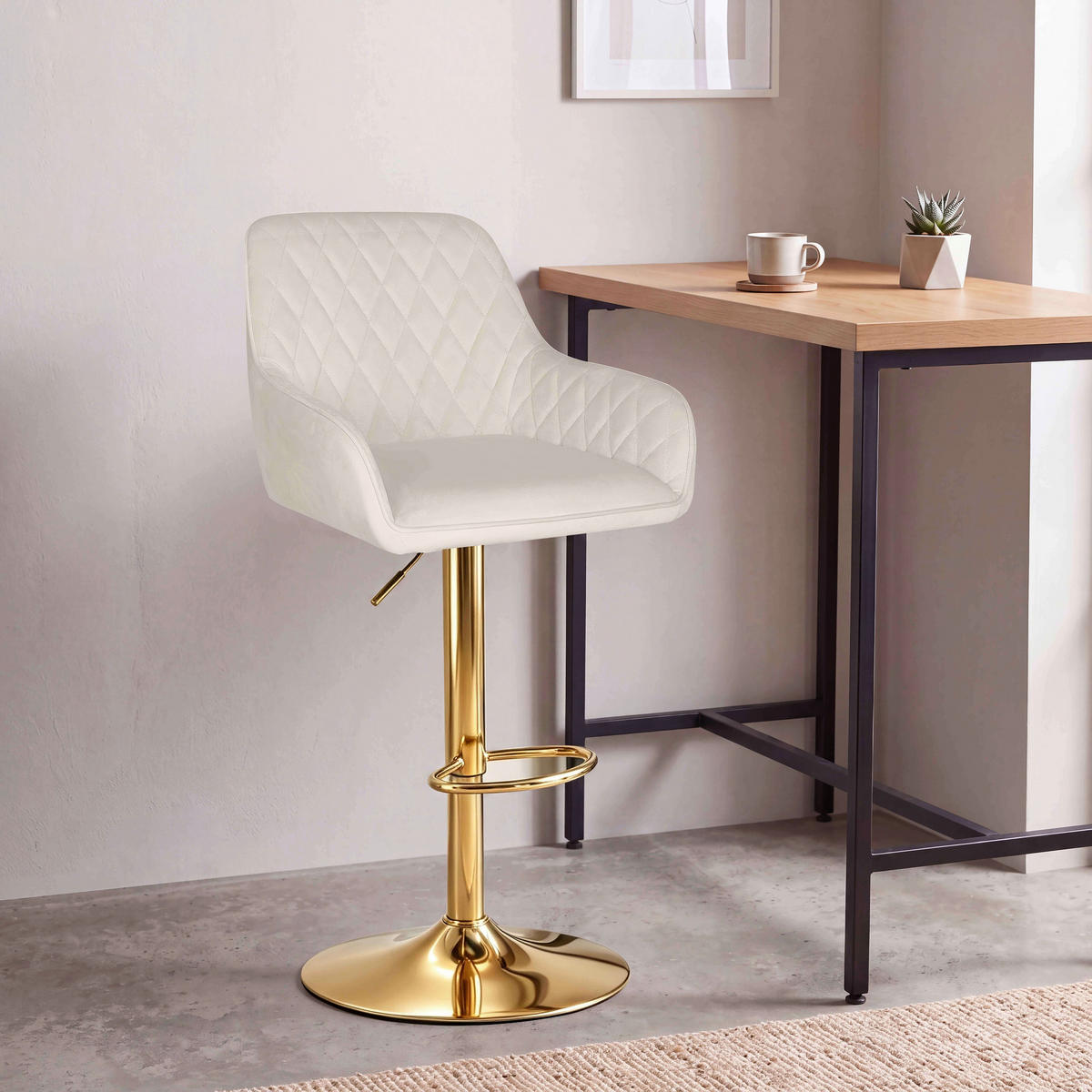 BARHOCKER Samt Goldfarben, Beige Eisen  - Beige/Goldfarben, Design, Textil/Metall (53/92-114/56,5cm) - Novel