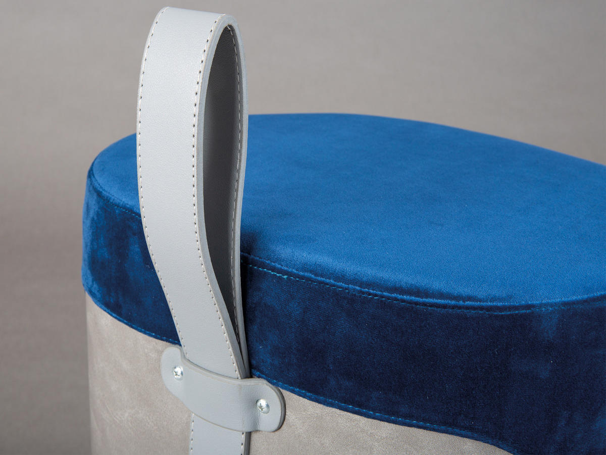 TABURETKA, plast, textil, kompozitné drevo, 38/43/32,5 cm - modrá/sivá, Konventionell, kompozitné drevo/textil (38/43/32,5cm) - MID.YOU
