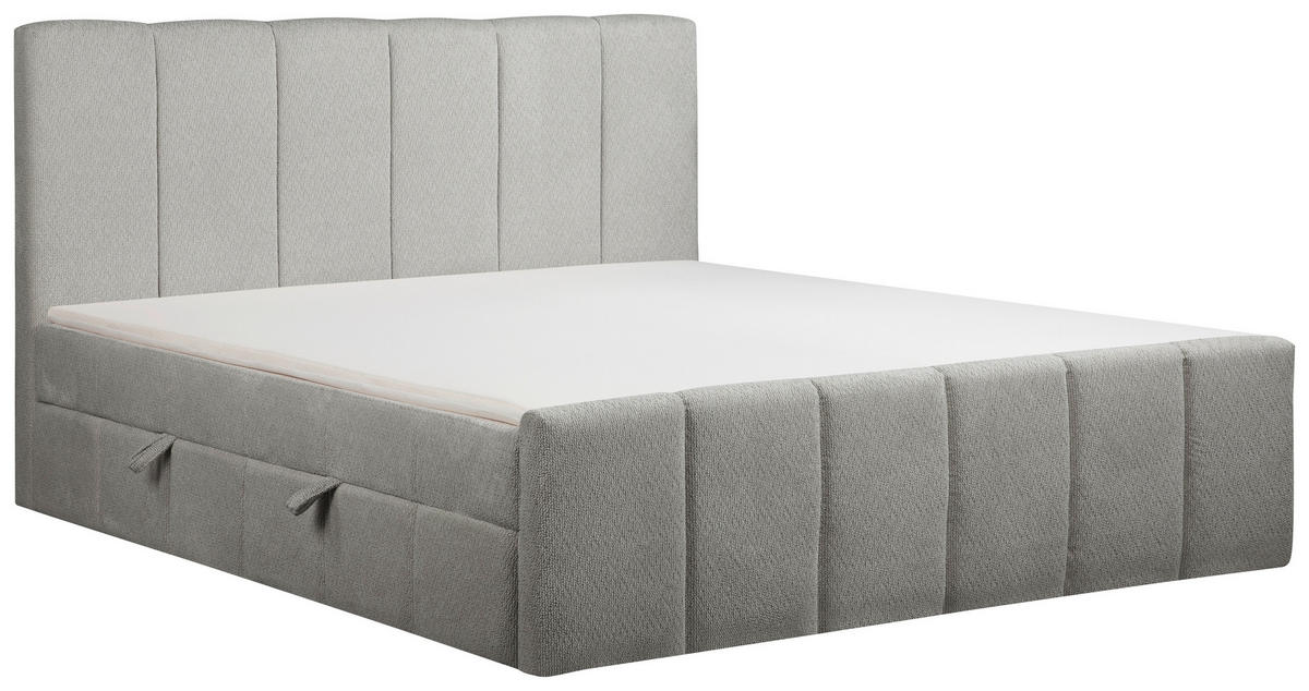 BOXBETT 180/200 cm,  in Grau, gepolstertes Kopfteil, Bettkasten, Topper, Matratzen, H3 + H3 = fest  - Schwarz/Grau, Basics, Kunststoff/Textil (180/200cm) - Chameo