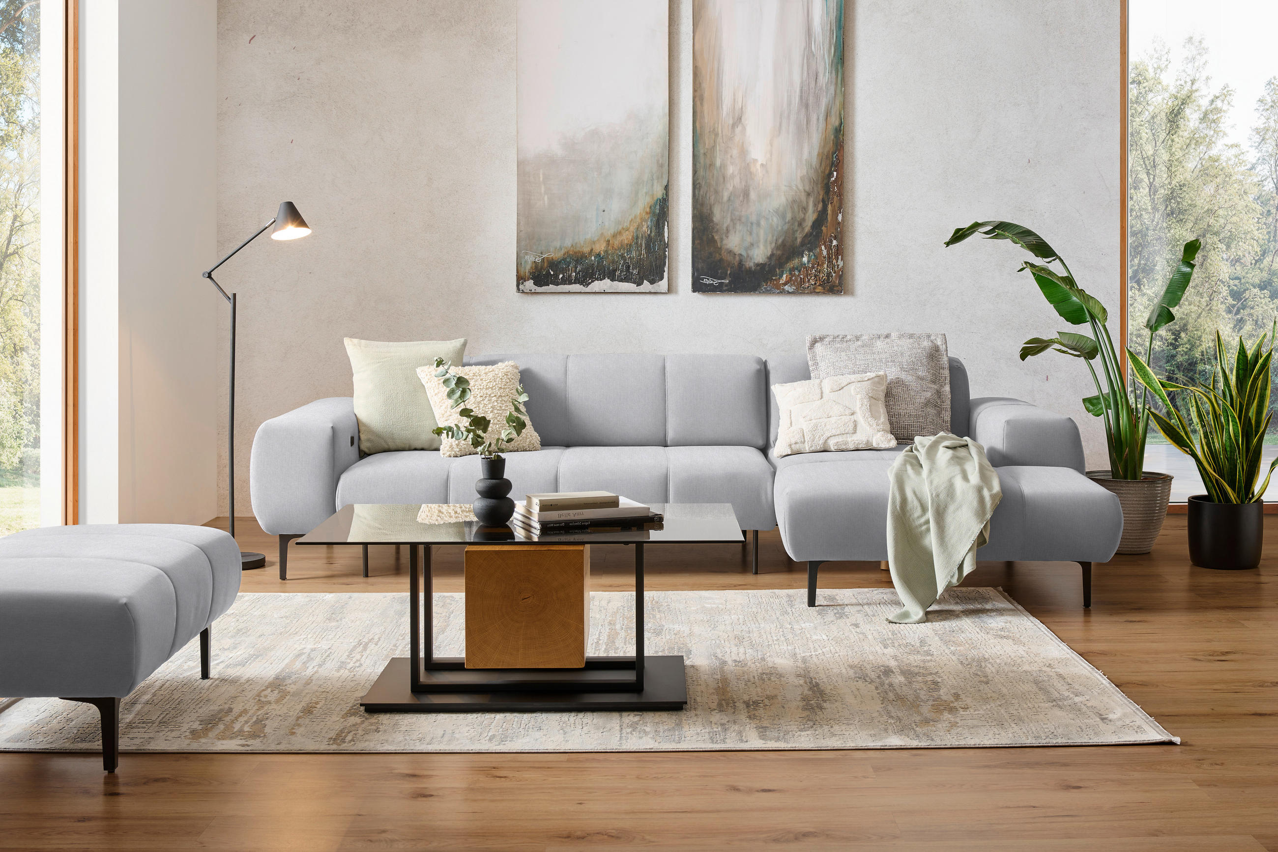 ECKSOFA in Chenille Silberfarben  - Silberfarben/Schwarz, Design, Textil/Metall (311/167cm) - Xora