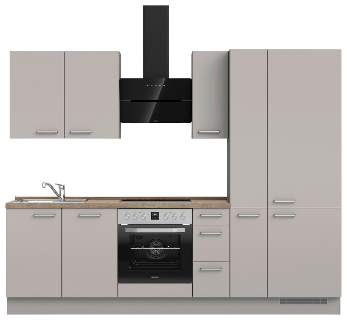 KÜCHENBLOCK 270 cm   in Grau, Eiche dunkel  - Eiche dunkel/Edelstahlfarben, MODERN, Holzwerkstoff/Metall (270cm) - Nobilia