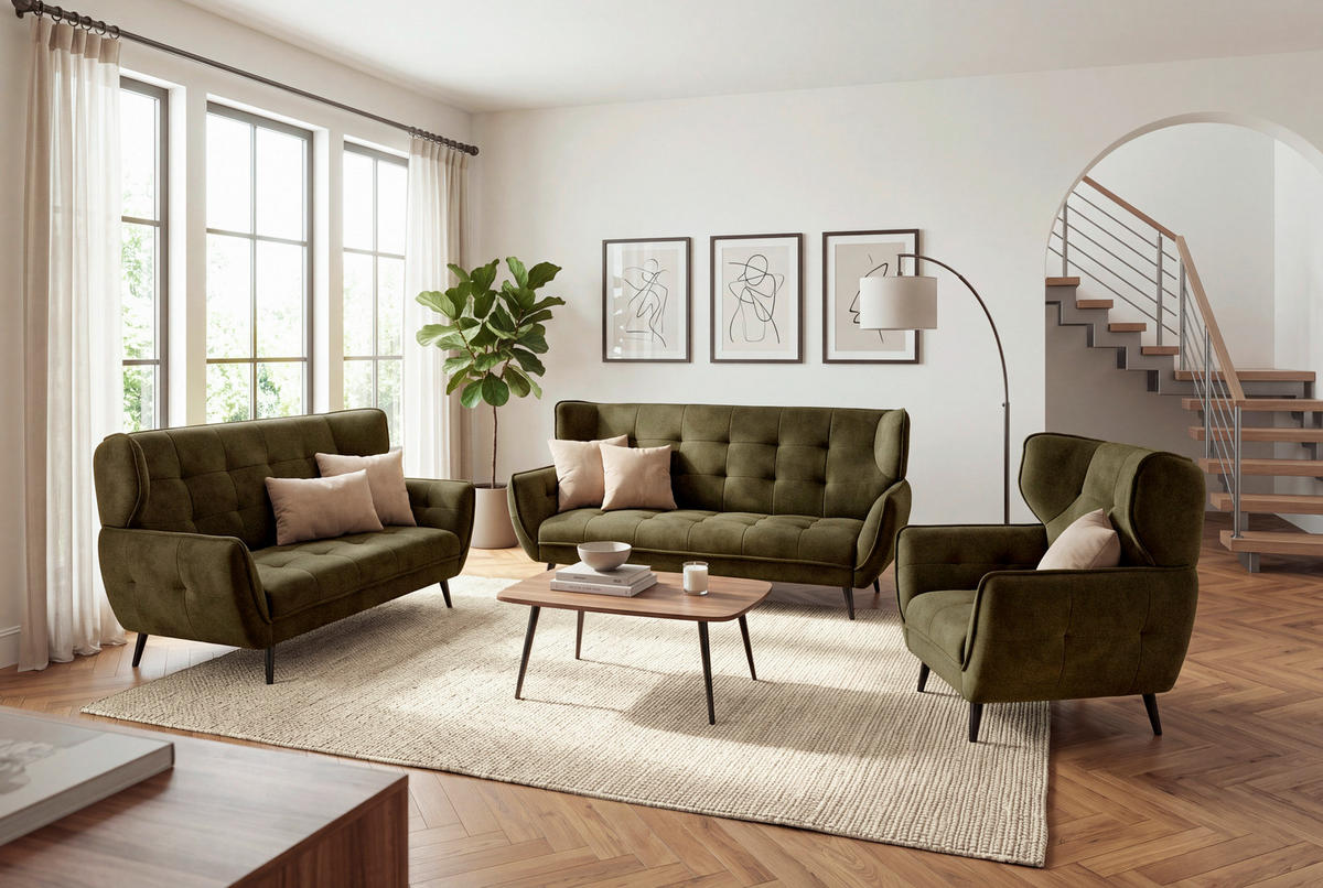 2-SITZER-SOFA  in Mikrofaser Olivgrün  - Schwarz/Olivgrün, MODERN, Textil/Metall (191/105/98cm) - MID.YOU