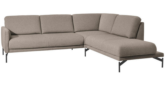 ECKSOFA in Flachgewebe, Struktur Hellbraun  - Hellbraun/Anthrazit, Design, Textil/Metall (254/230cm) - Ambiente