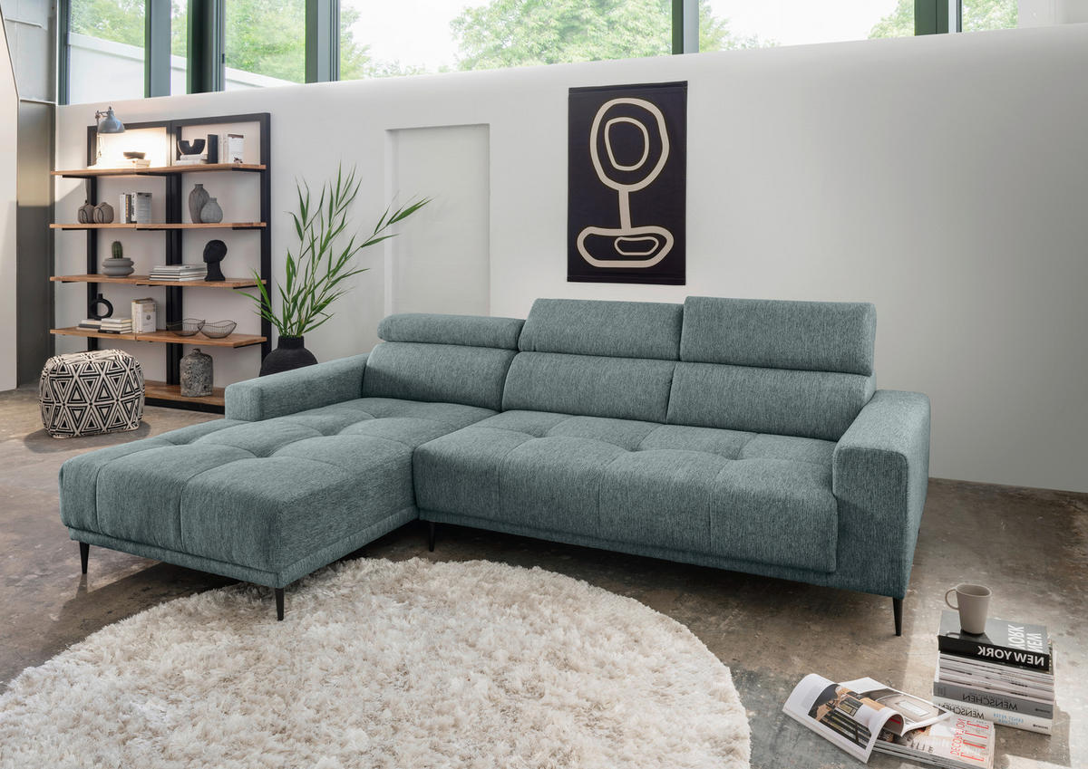 ECKSOFA Mintgrau Chenille  - Mintgrau/Schwarz, KONVENTIONELL, Textil/Metall (188/276cm) - Livetastic