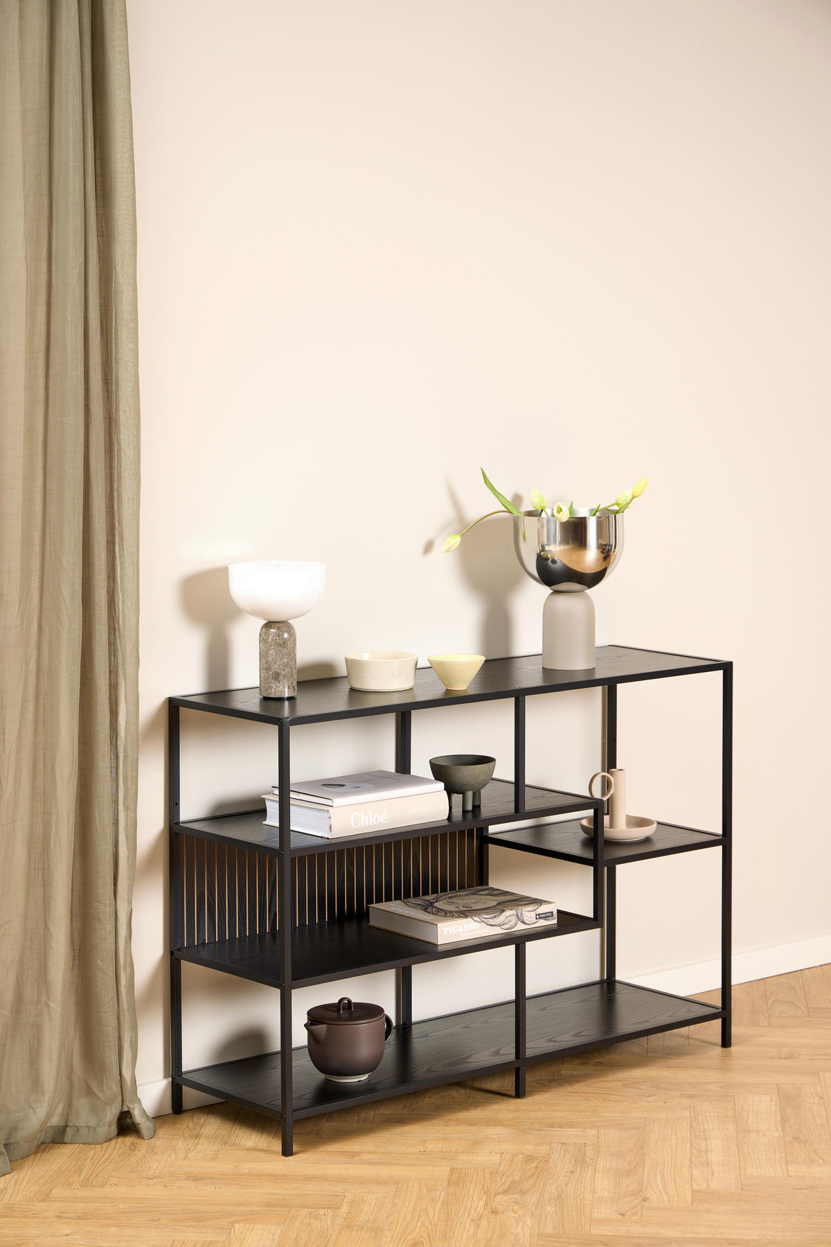 REGAL Schwarz, Eschefarben  - Eschefarben/Schwarz, MODERN, Holzwerkstoff/Metall (114/78/35cm)