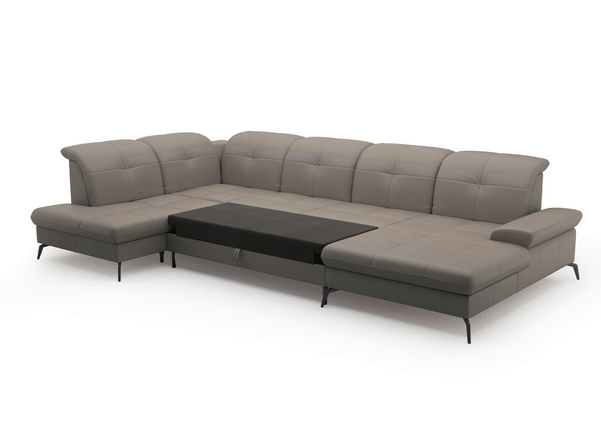 WOHNLANDSCHAFT Grau Kombination Echtleder/Stoff Vliesstoff  - Schwarz/Grau, KONVENTIONELL, Leder/Textil (231/357/185cm) - Sit & More